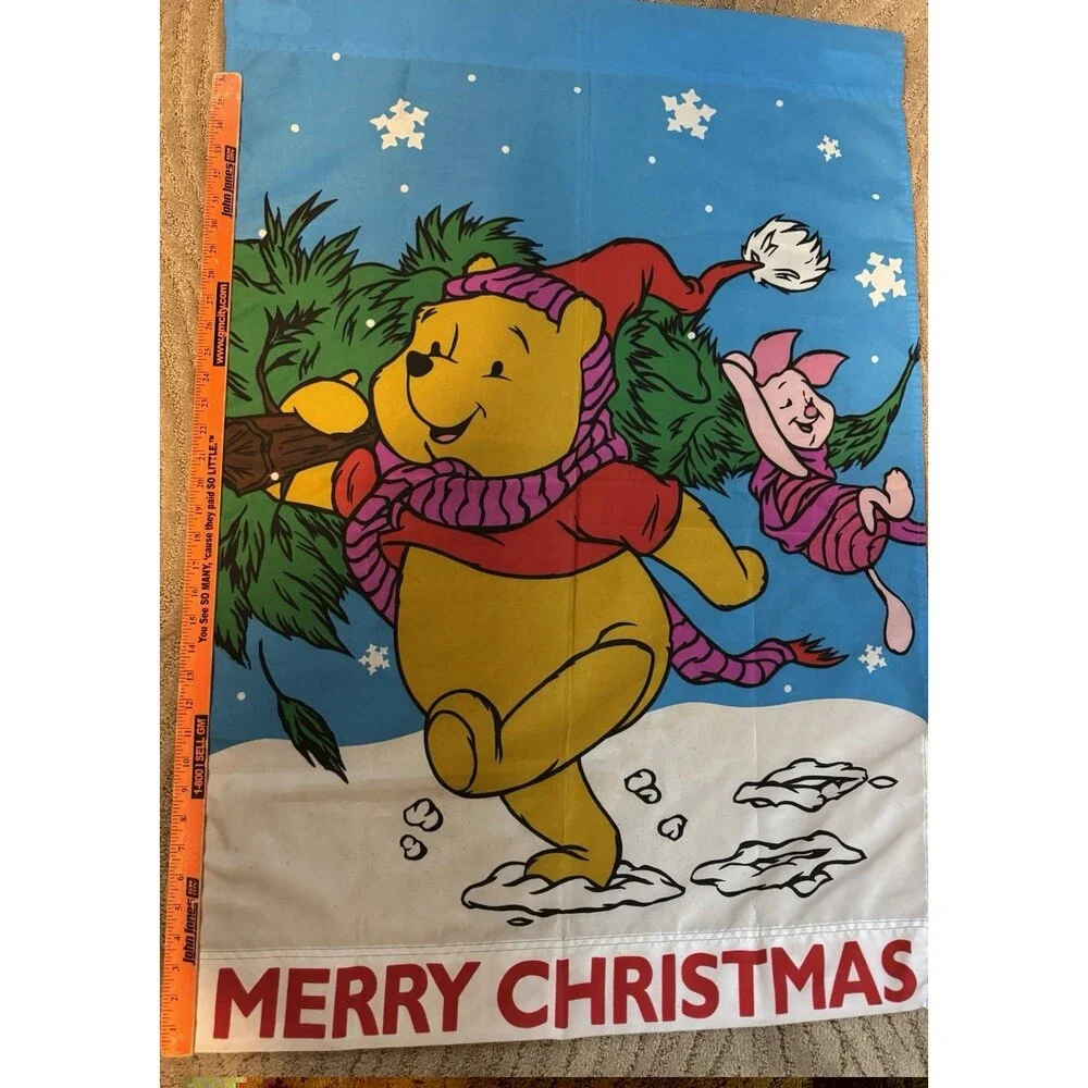 vintage 90s disney Winnie the Pooh & Mickey Holiday Yard Flags